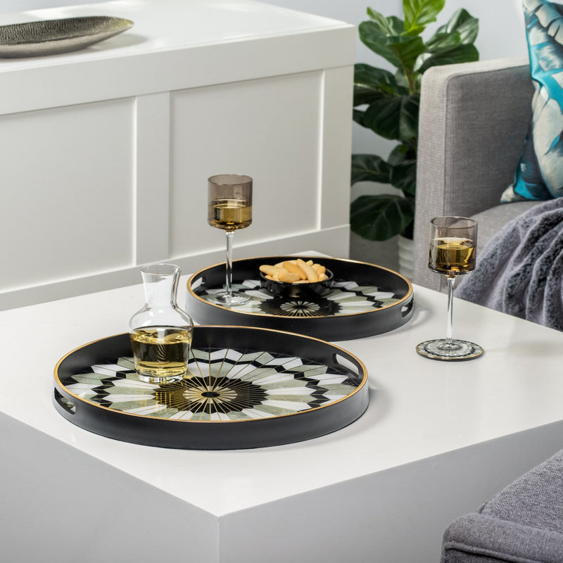 Round Gold Trim Tray Set