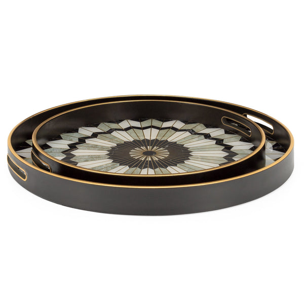 Round Gold Trim Tray Set