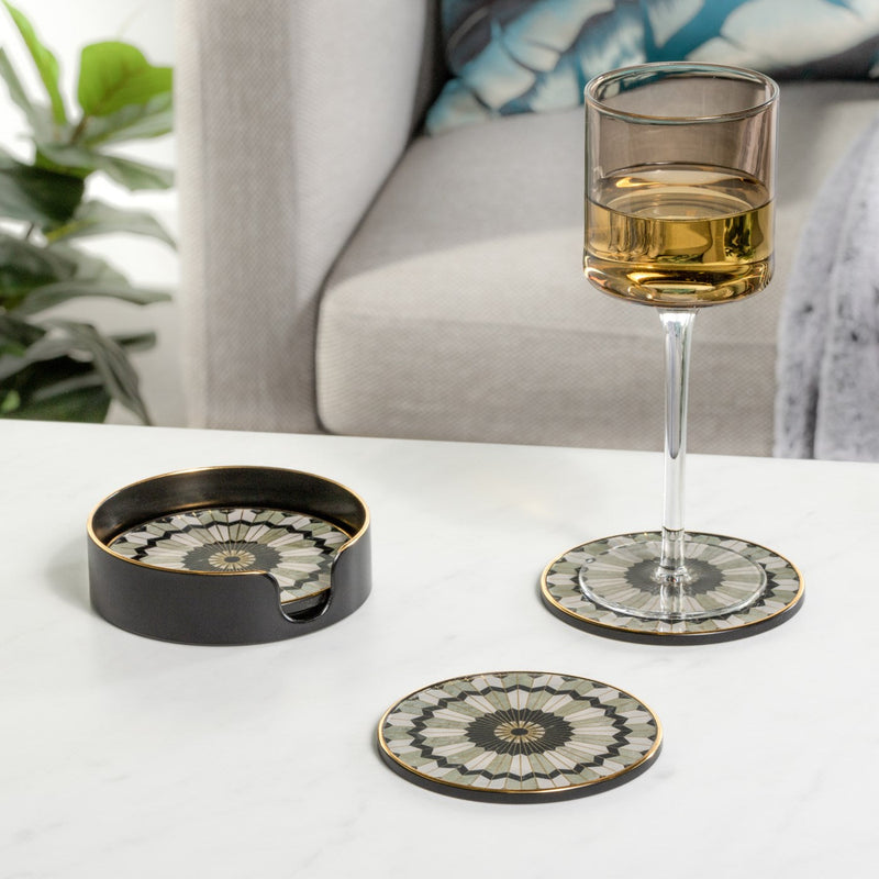 Round Gold Trim Coaster Set