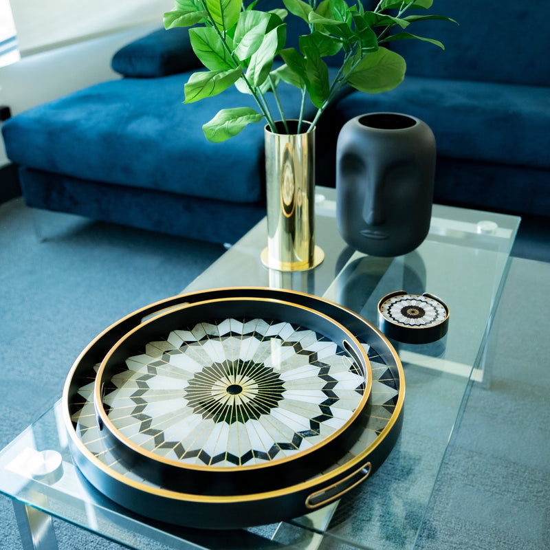 Round Gold Trim Tray Set