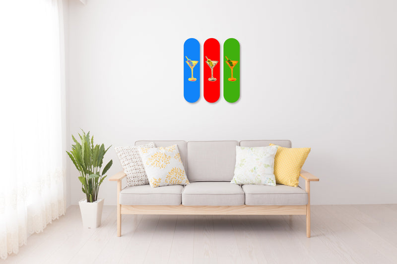 Retro Martini 3-Set - Acrylic Skate Wall Art