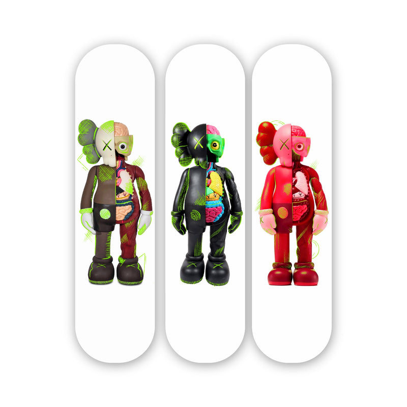 Multi Kaws Inspired Set of 3 - Acrylic Skate Wall Art